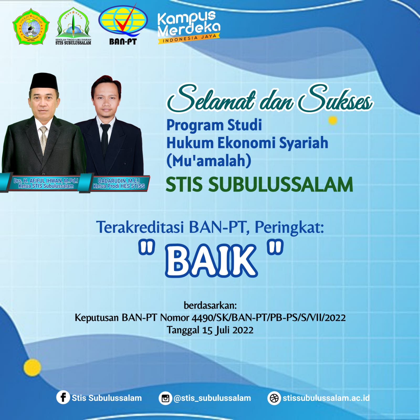 Program Studi Hukum Ekonomi Syariah Terakreditasi BAN-PT Peringkat BAIK, Ketua STIS Subulussalam ucapkan Selamat. Program Studi Hukum Ekonomi Syariah Terakreditasi BAN-PT Peringkat BAIK, Ketua STIS Subulussalam ucapkan Selamat.
