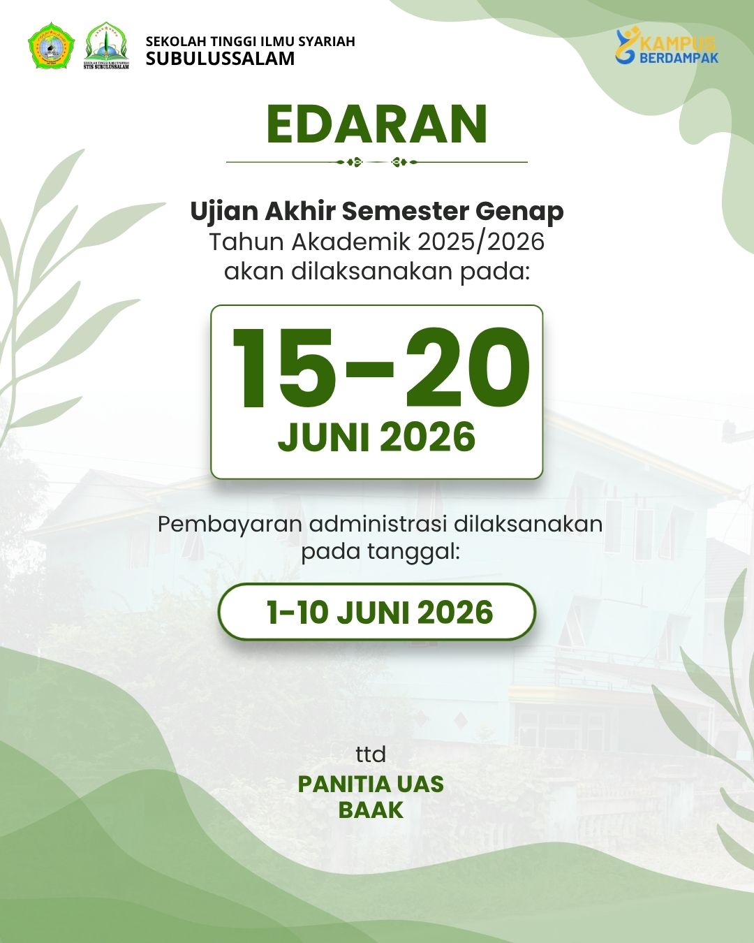 Edaran Pelaksanaan UAS Genap TA 2025/2026